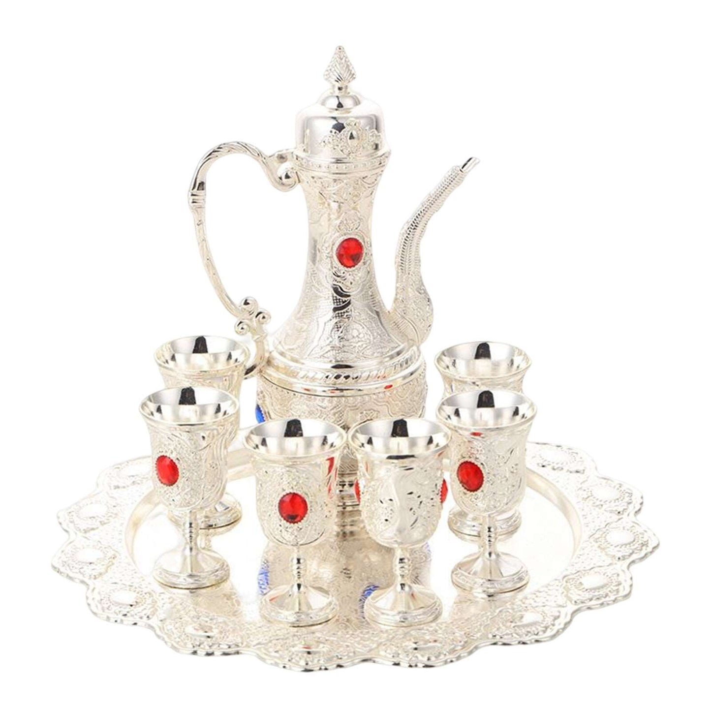 Luxury Vintage Turkish Coffee Pot Set Tea Set Decorations with 6 Cups Tray Teapot Flagon for Coffee Pot Home Decor Wedding Gift