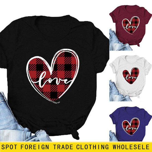 European and American Valentine's Day Love Pattern Print Women's Short Sleeve T-Shirt - Amazon Subsidist Standing Tale Fashion