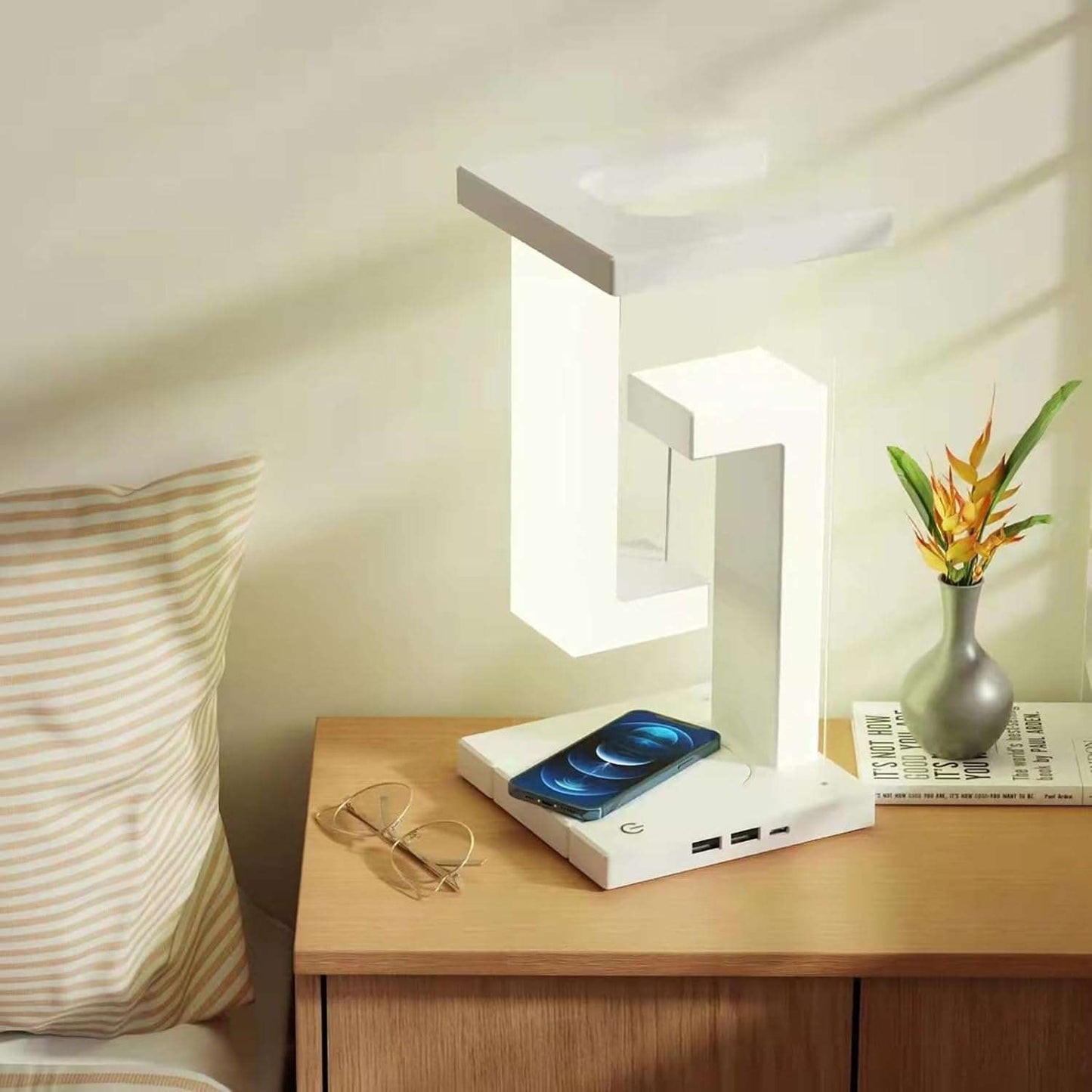 Fufafayo Suspension Style Sensor Cabinet Lamp,Night Lamp, Wireless USB Charging Night Lamp, Table Lamp with Wireless Charging of Mobile Phone with USB
