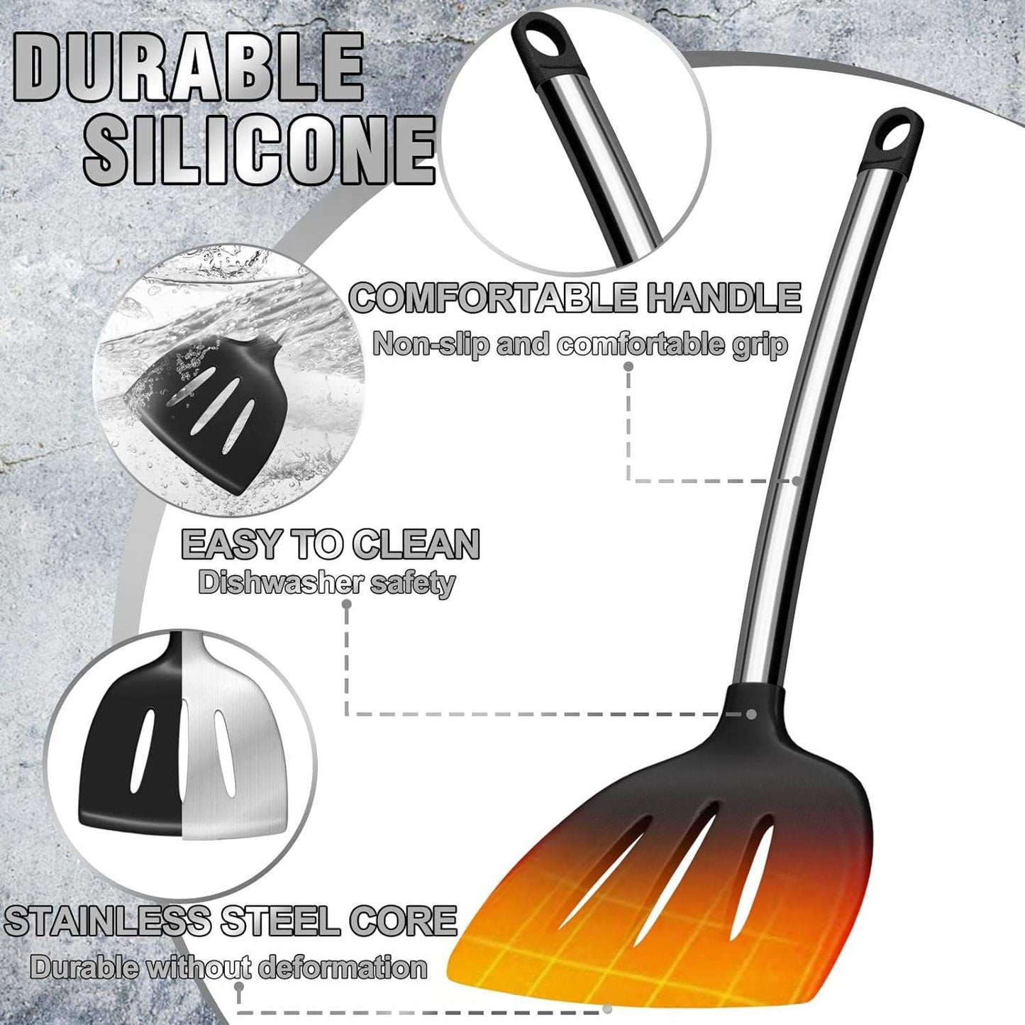 Kitchen Utensils Set-Umite Chef 34 Pcs Silicone Cooking Utensils Set for Nonstick Cookware-Silicone Spatulas Set, Stainless Steel Handle-Black