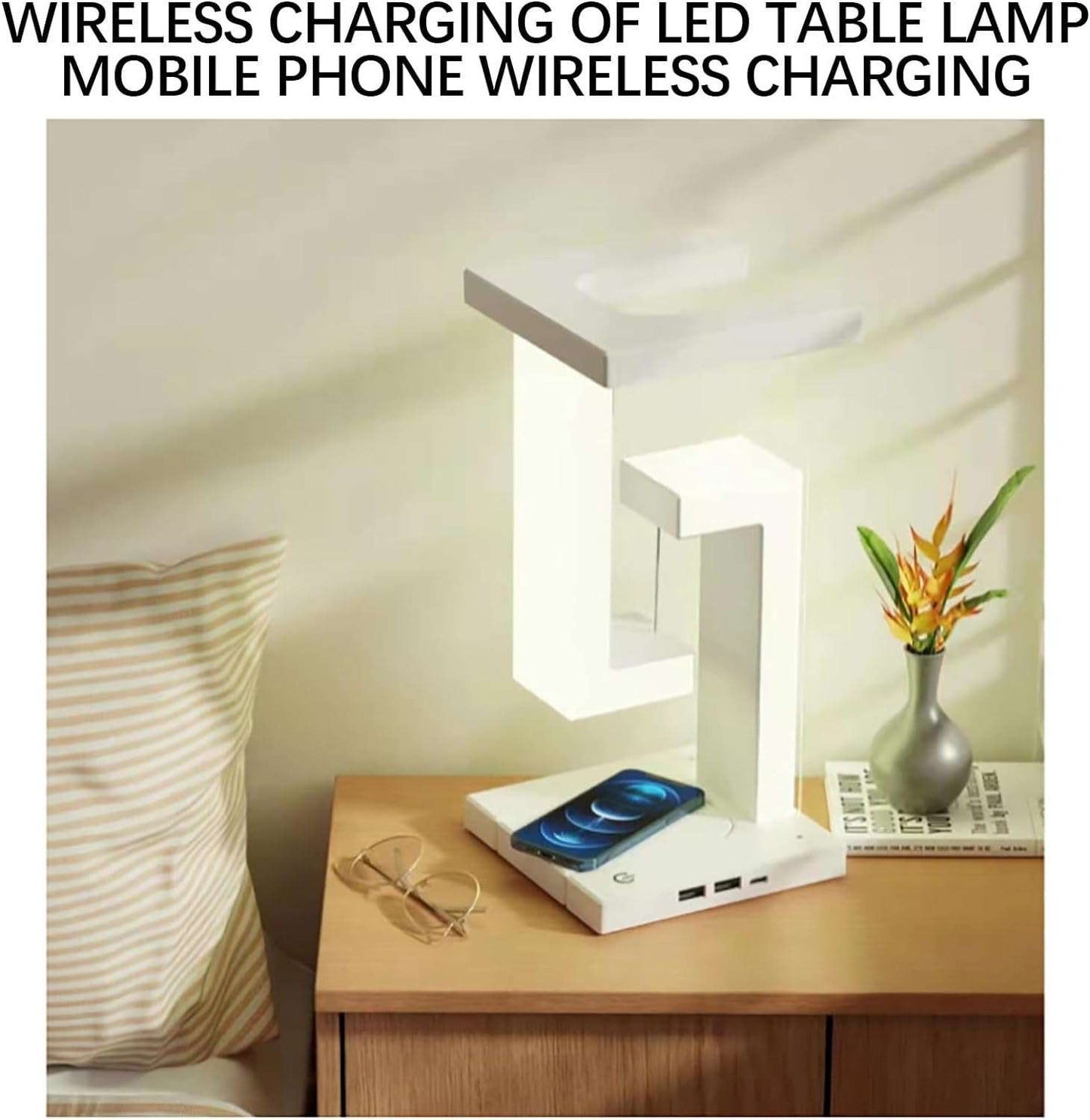Fufafayo Suspension Style Sensor Cabinet Lamp,Night Lamp, Wireless USB Charging Night Lamp, Table Lamp with Wireless Charging of Mobile Phone with USB