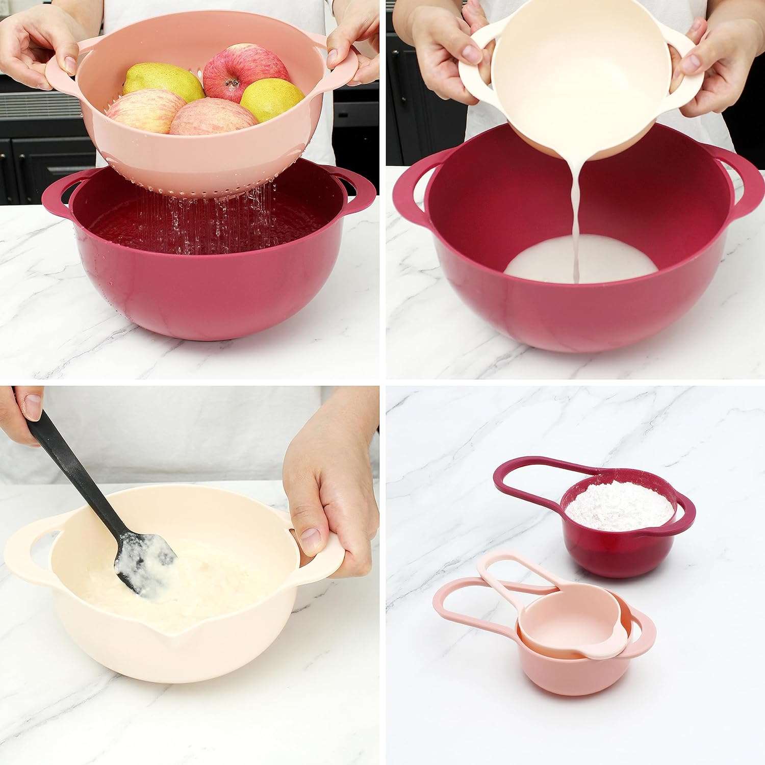 COLORFUL 8 Piece Nesting Bowls, Measuring Cups Colander and Sifter Set - Includes 2 Mixing Bowls, 1 Colander, 1 Sifter and 4 Measuring Cups,Mint Green
