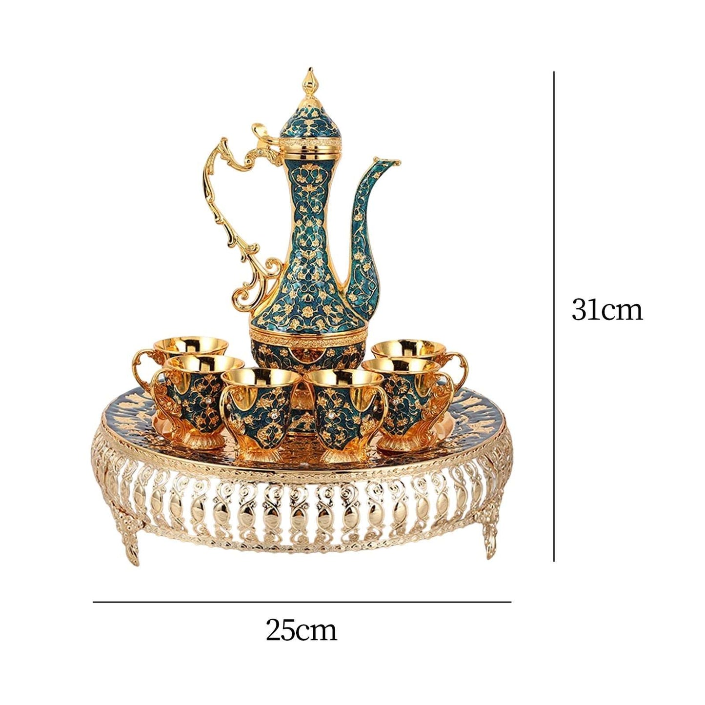Luxury Vintage Turkish Coffee Pot Set Tea Set Decorations with 6 Cups Tray Teapot Flagon for Coffee Pot Home Decor Wedding Gift