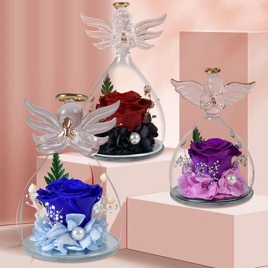 Eternal Flower Rose Glass Cover, Angel-Inspired Design