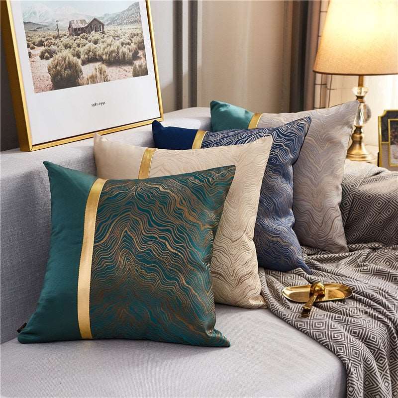 a living room with a couch and pillows
