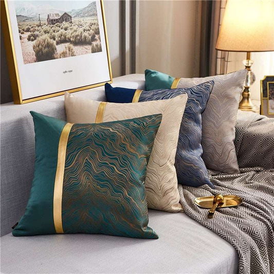a living room with a couch and pillows