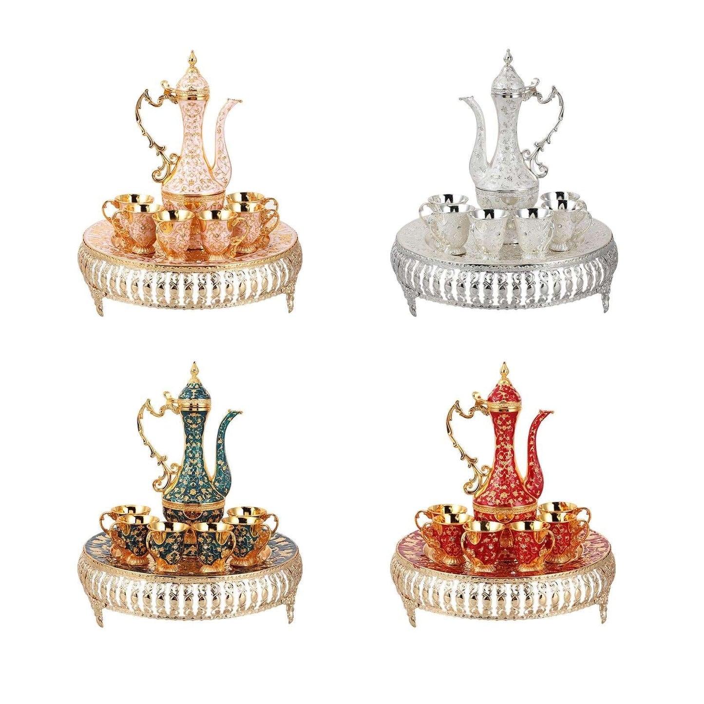 Luxury Vintage Turkish Coffee Pot Set Tea Set Decorations with 6 Cups Tray Teapot Flagon for Coffee Pot Home Decor Wedding Gift