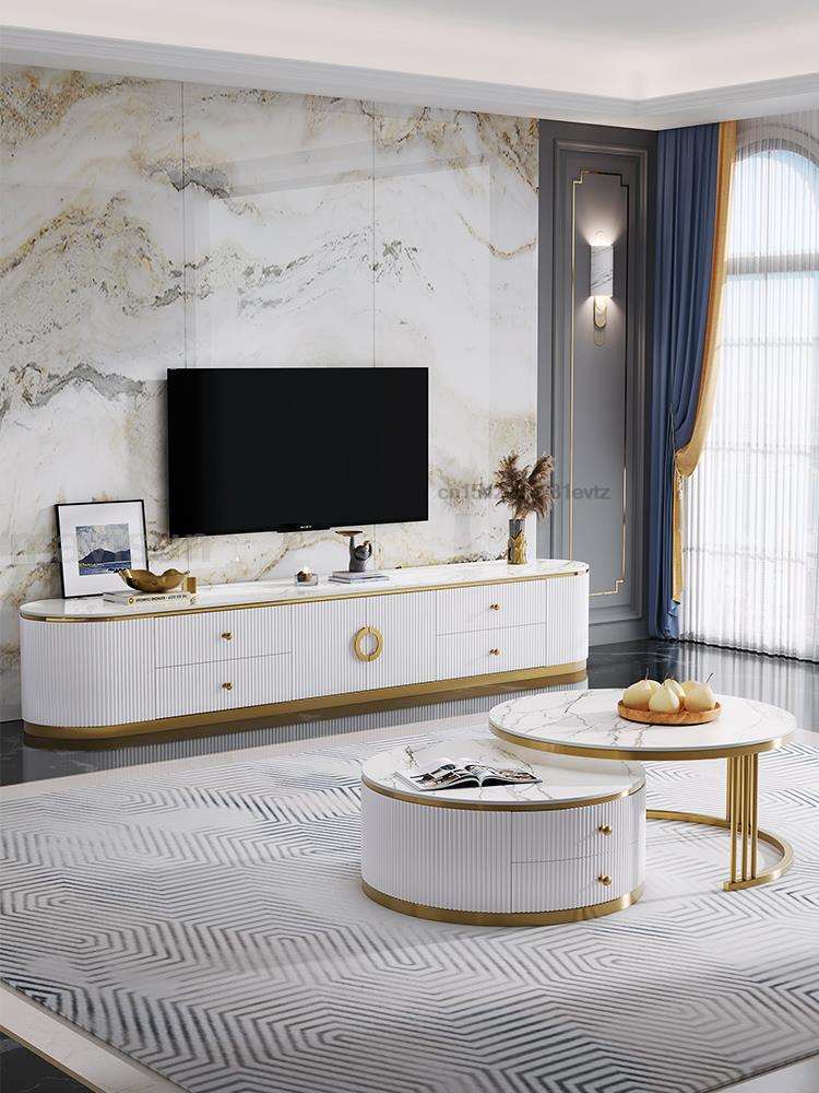 Light Luxury Living Room Table 57-Inch Tv Cabinet Stand Modern Furniture Tv Unit Stand With 4 Drawers And a Sliding Cabinet