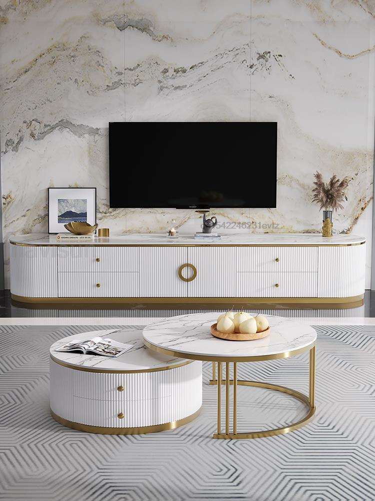 Light Luxury Living Room Table 57-Inch Tv Cabinet Stand Modern Furniture Tv Unit Stand With 4 Drawers And a Sliding Cabinet