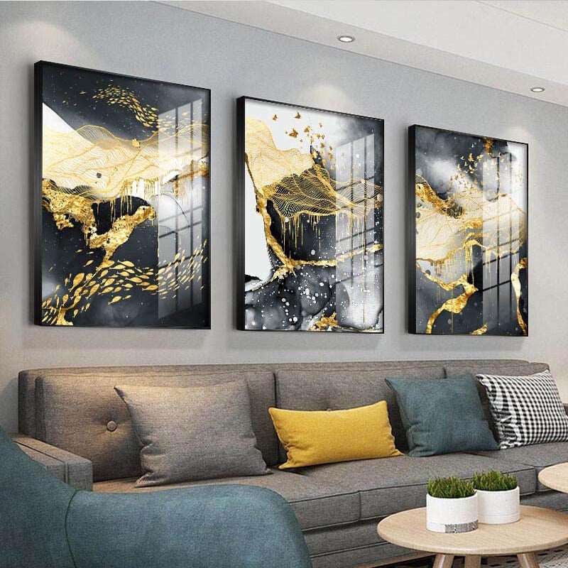 Canvas Art Painting Home Decor Wall Art Abstract Marble Scenery Picture Golden Luxury Decor Poster and Print for Living Room