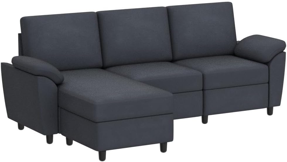 Vongrasig 79" Convertible Sectional Sofa Couch, 3 Seat L Shaped Sofa with Removable Pillows Linen Fabric Small Couch Mid Century for Living Room