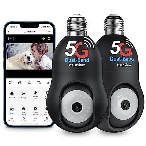 LaView 4MP Bulb Security Camera 2.4GHz,360° 2K Security Cameras Wireless Outdoor Indoor Full Color Day and Night, Audible Alarm, Alexa capable(2 Pack)