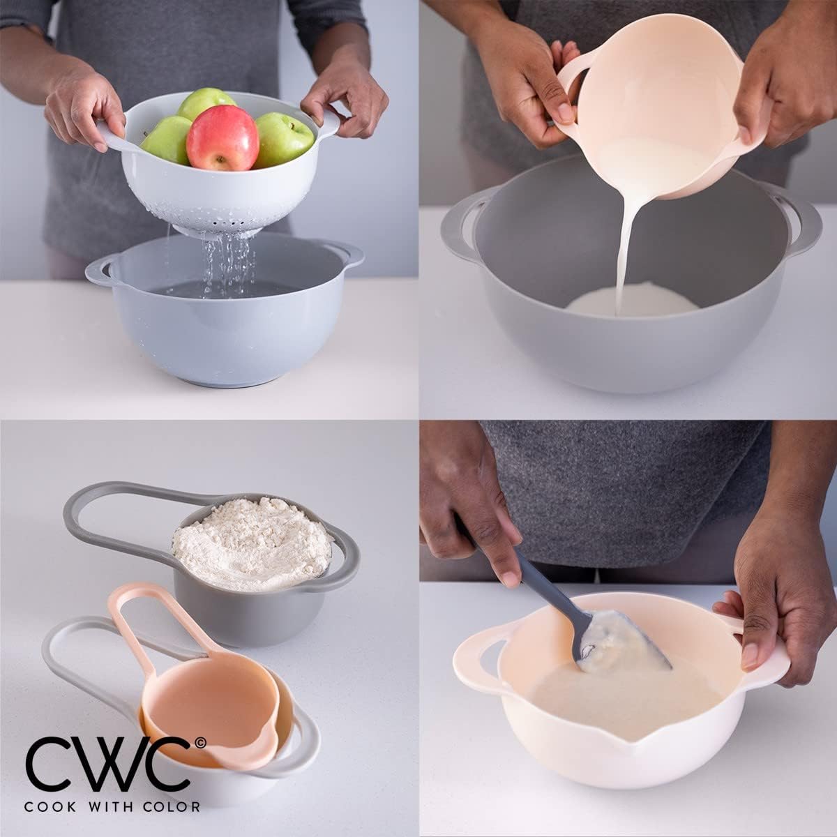 COLORFUL 8 Piece Nesting Bowls, Measuring Cups Colander and Sifter Set - Includes 2 Mixing Bowls, 1 Colander, 1 Sifter and 4 Measuring Cups,Mint Green