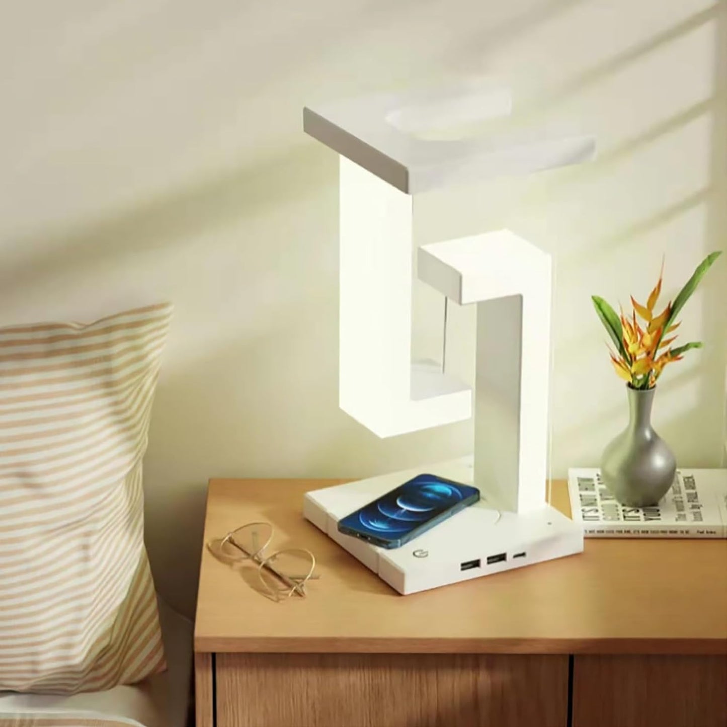 Fufafayo Suspension Style Sensor Cabinet Lamp,Night Lamp, Wireless USB Charging Night Lamp, Table Lamp with Wireless Charging of Mobile Phone with USB