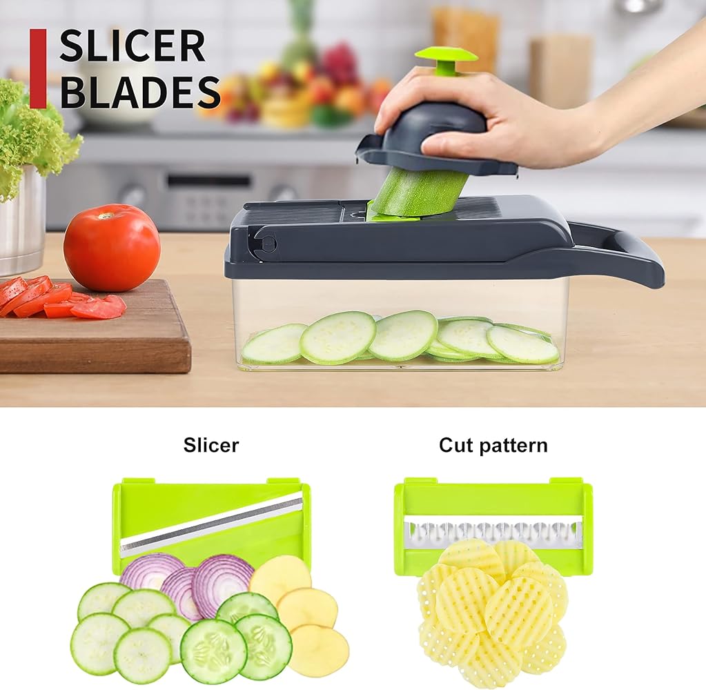 Vegetable Chopper, Onion Chopper,Pro 10 in Adjustable Vegetable Cutter With Container(grey)