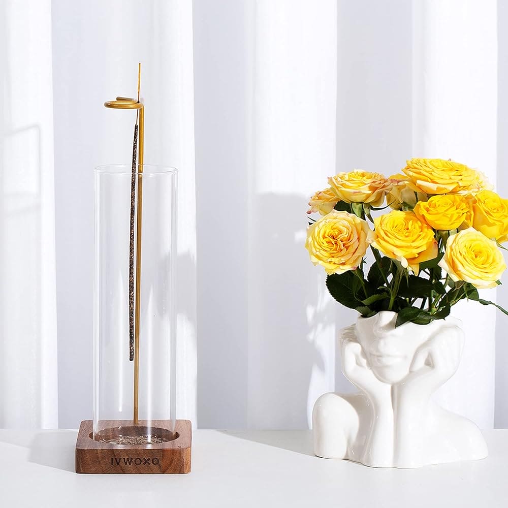 IVWOXO Incense Holder, Insence-Stick Holder, Incense Burner with Glass Ashes Collector, for Incense Sticks (Round-ONE)