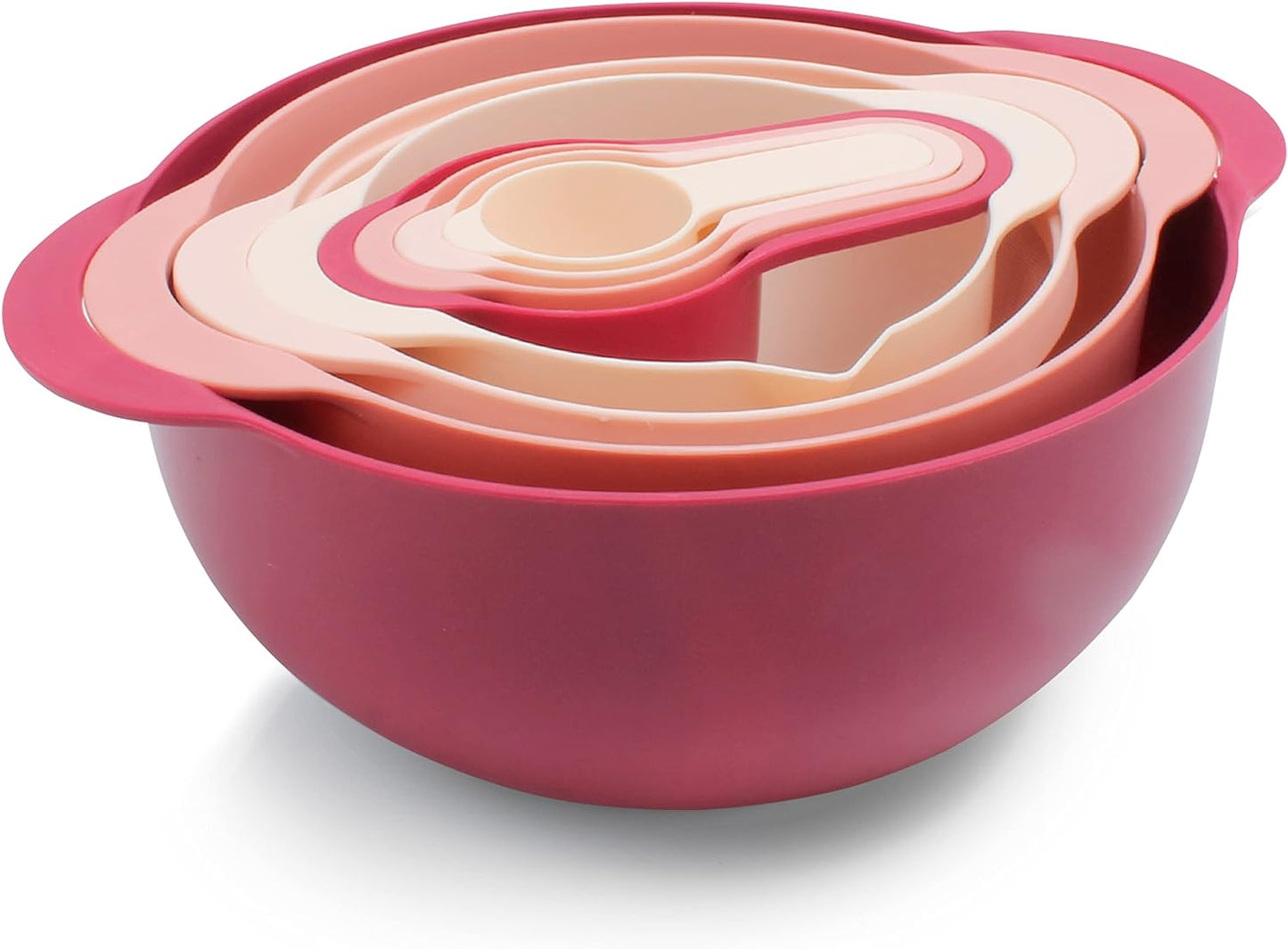 COLORFUL 8 Piece Nesting Bowls, Measuring Cups Colander and Sifter Set - Includes 2 Mixing Bowls, 1 Colander, 1 Sifter and 4 Measuring Cups,Mint Green