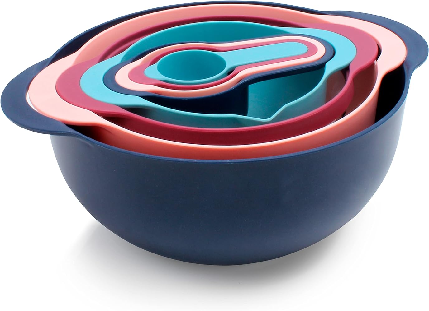 COLORFUL 8 Piece Nesting Bowls, Measuring Cups Colander and Sifter Set - Includes 2 Mixing Bowls, 1 Colander, 1 Sifter and 4 Measuring Cups,Mint Green
