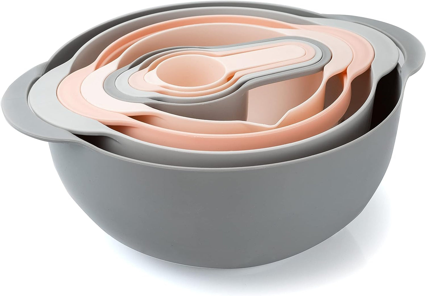COLORFUL 8 Piece Nesting Bowls, Measuring Cups Colander and Sifter Set - Includes 2 Mixing Bowls, 1 Colander, 1 Sifter and 4 Measuring Cups,Mint Green