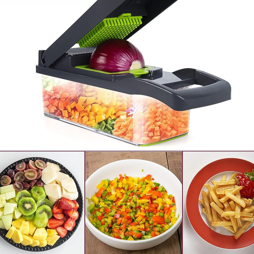Vegetable Chopper, Onion Chopper,Pro 10 in Adjustable Vegetable Cutter With Container(grey)