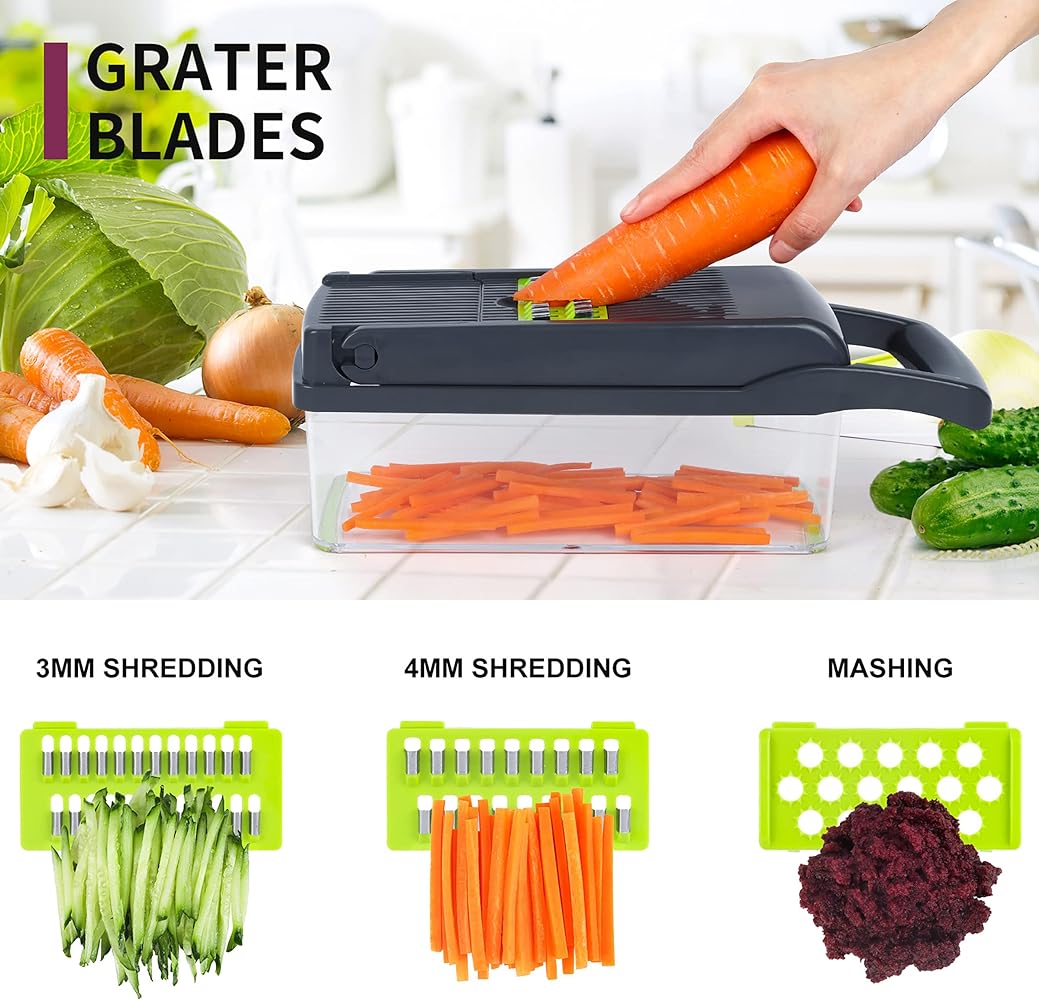 Vegetable Chopper, Onion Chopper,Pro 10 in Adjustable Vegetable Cutter With Container(grey)