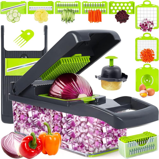 Vegetable Chopper, Onion Chopper,Pro 10 in Adjustable Vegetable Cutter With Container(grey)