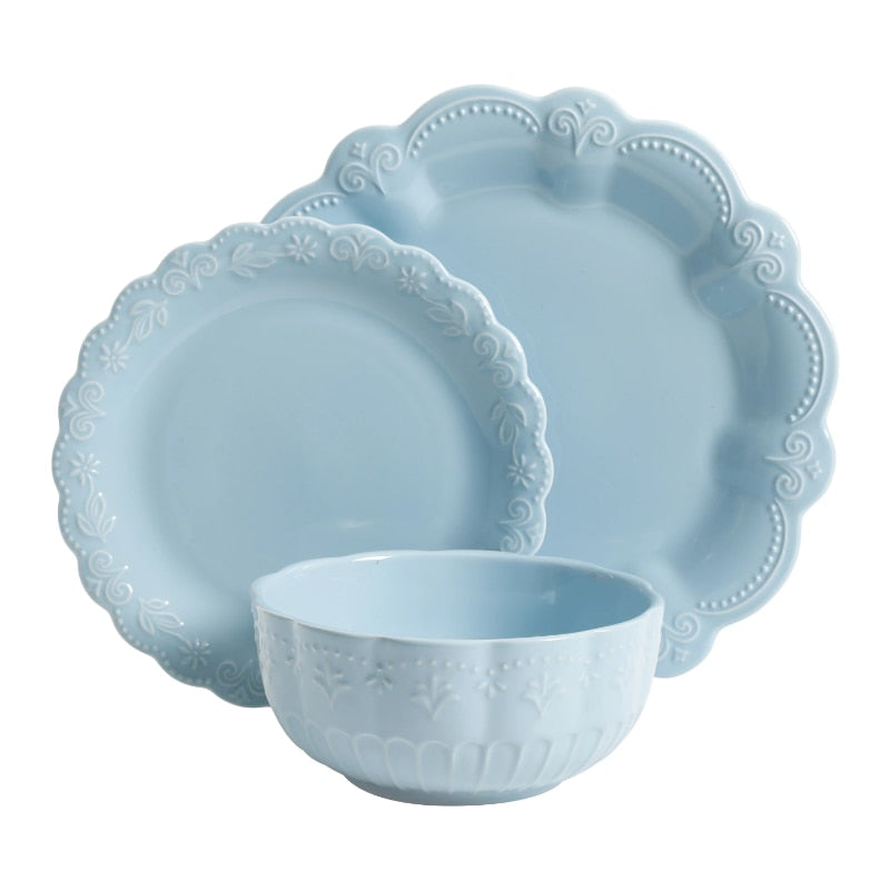 Pioneer Woman Toni Linen Dinnerware, sky blue