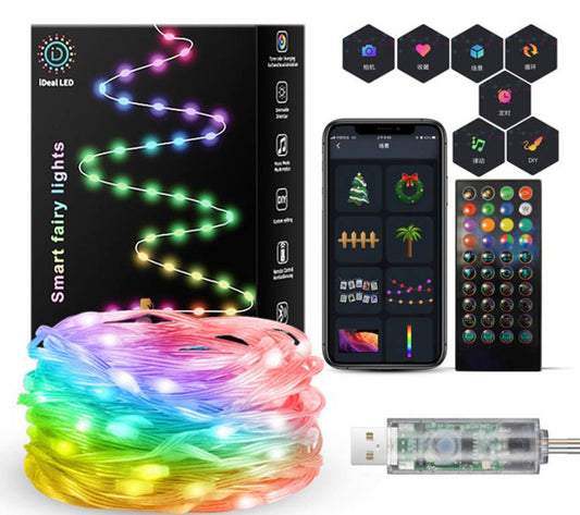 RGB LED Light String with Cross-Border Control, APP App Control, Voice Command, and Leather Line for a Festive Atmosphere and Christmas Decoration