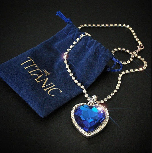Titanic Heart of Ocean Blue Heart Pendant Necklace with Velvet Bag