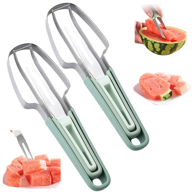 2024 Watermelon Cutter, 3-in-1 Watermelon Fork Slicer Cutter Stainless Steel Watermelon Windmill Cutter, 3 In 1 Summer Watermelon Cutting Tool Fork Slicer Knife Set for Home