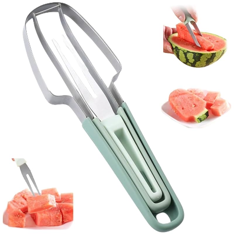 2024 Watermelon Cutter, 3-in-1 Watermelon Fork Slicer Cutter Stainless Steel Watermelon Windmill Cutter, 3 In 1 Summer Watermelon Cutting Tool Fork Slicer Knife Set for Home