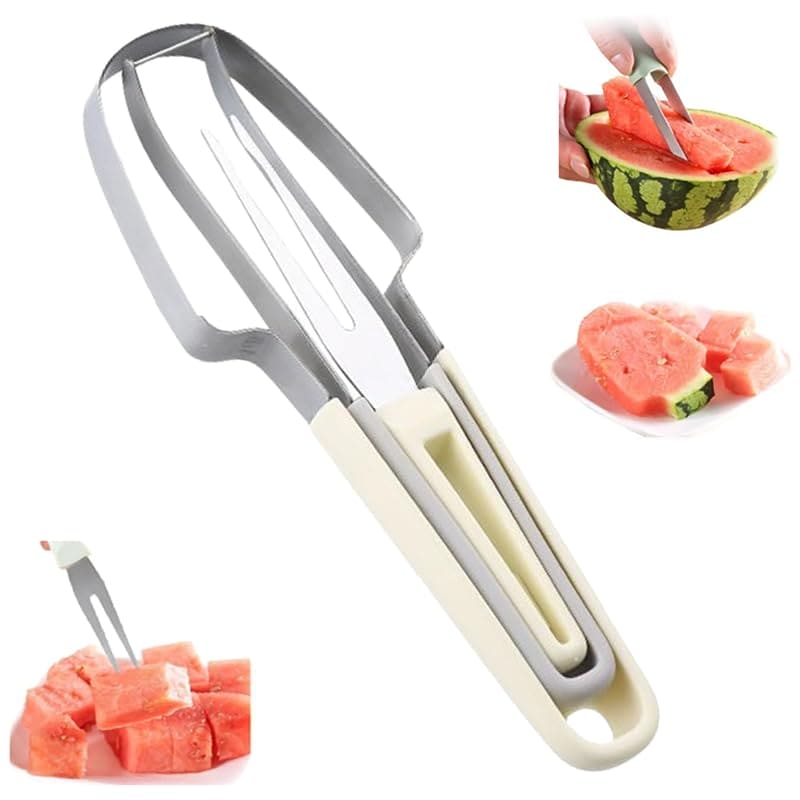 2024 Watermelon Cutter, 3-in-1 Watermelon Fork Slicer Cutter Stainless Steel Watermelon Windmill Cutter, 3 In 1 Summer Watermelon Cutting Tool Fork Slicer Knife Set for Home