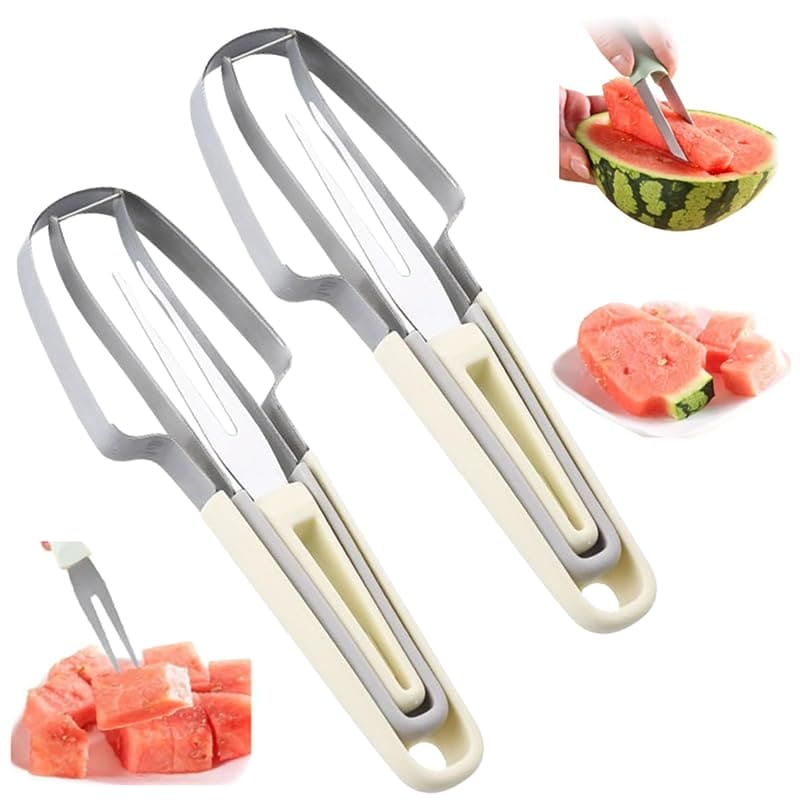 2024 Watermelon Cutter, 3-in-1 Watermelon Fork Slicer Cutter Stainless Steel Watermelon Windmill Cutter, 3 In 1 Summer Watermelon Cutting Tool Fork Slicer Knife Set for Home