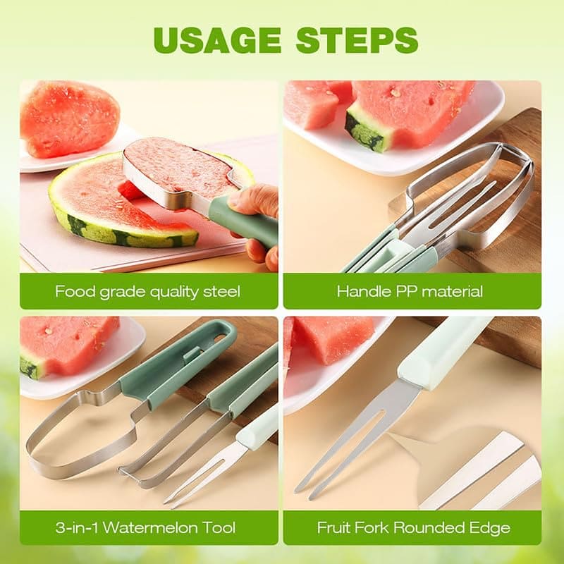 2024 Watermelon Cutter, 3-in-1 Watermelon Fork Slicer Cutter Stainless Steel Watermelon Windmill Cutter, 3 In 1 Summer Watermelon Cutting Tool Fork Slicer Knife Set for Home