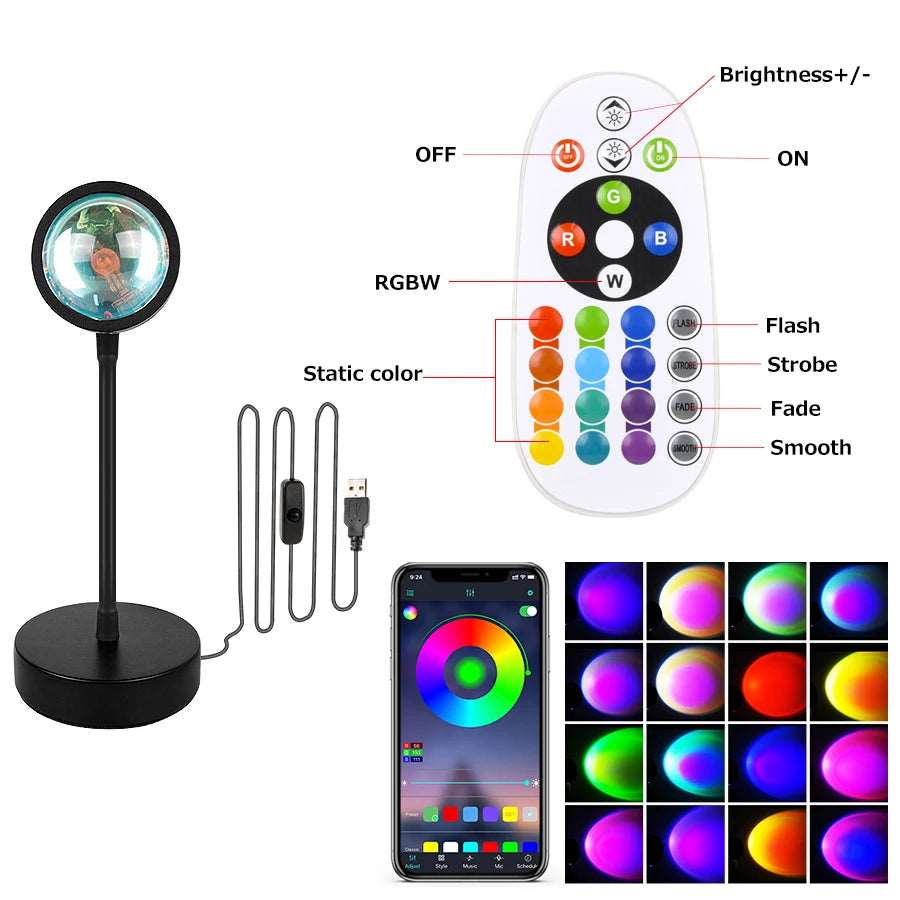 Optimized Product Title: Smart Bluetooth Sunset Projection Lamp with APP Remote for Room Decoration and Photography Gifts