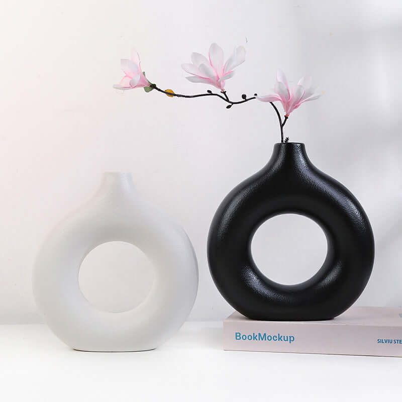 Nordic 3-Piece Ceramic Vase Set - White Donut Design - Perfect for Dry Flowers and Desktop Home Decor