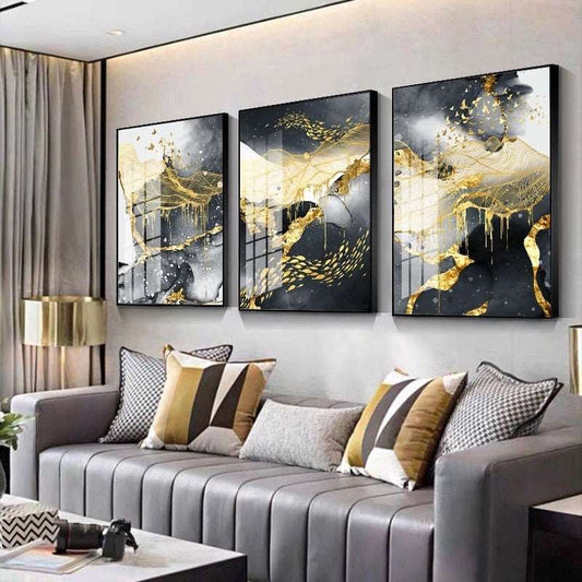 Canvas Art Painting Home Decor Wall Art Abstract Marble Scenery Picture Golden Luxury Decor Poster and Print for Living Room