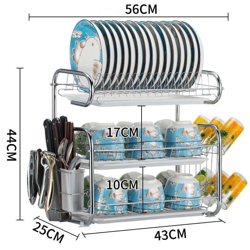 3 Tiers Dish Drying Rack Drainer Plate