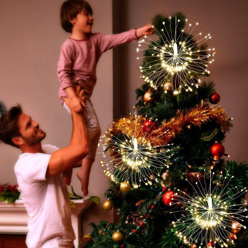 Solar-Powered Firework Lights with Starburst, Dandelion, and Christmas Decorations - Eight Functions