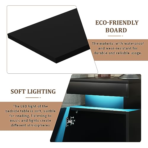 oneinmil Modern Stylish Coffee Table with 16 Colors LED Lights, Double-Layer Design for Living Room, Black