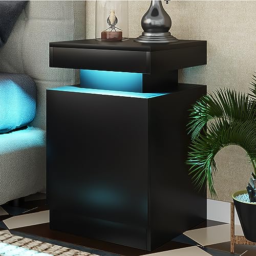 oneinmil Modern Stylish Coffee Table with 16 Colors LED Lights, Double-Layer Design for Living Room, Black