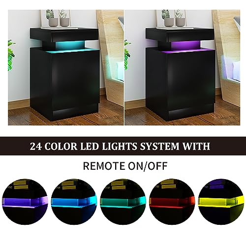 oneinmil Modern Stylish Coffee Table with 16 Colors LED Lights, Double-Layer Design for Living Room, Black