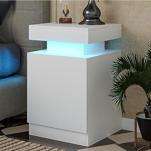 oneinmil Modern Stylish Coffee Table with 16 Colors LED Lights, Double-Layer Design for Living Room, Black