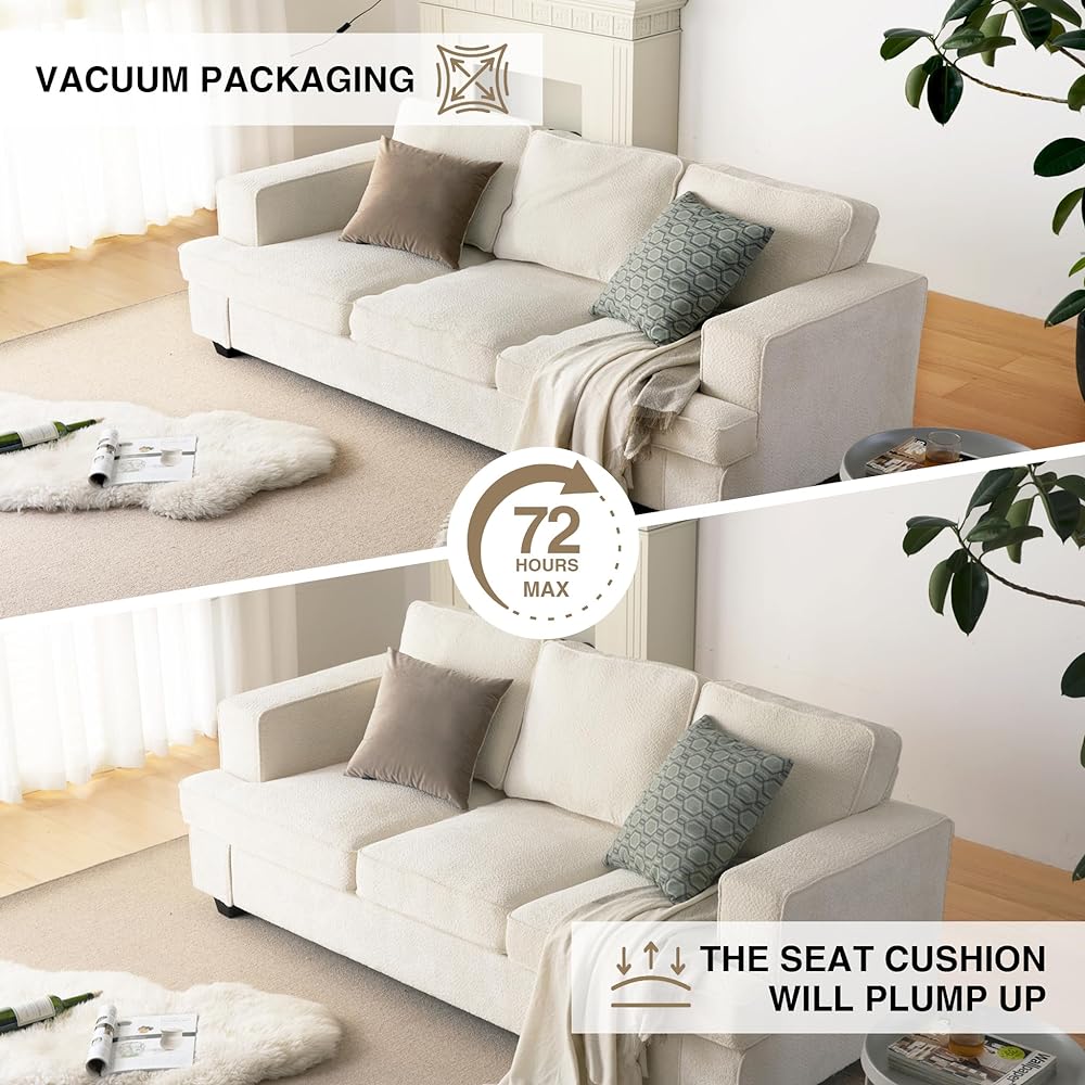 XSPRACER 3 Seater Couch, Sofa Bed Couch, Sleeper Sofa with Extra Deep Seats, Sectional Couches for Living Room, Teddy Velvet, Oyster White