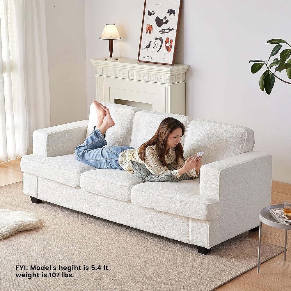 XSPRACER 3 Seater Couch, Sofa Bed Couch, Sleeper Sofa with Extra Deep Seats, Sectional Couches for Living Room, Teddy Velvet, Oyster White