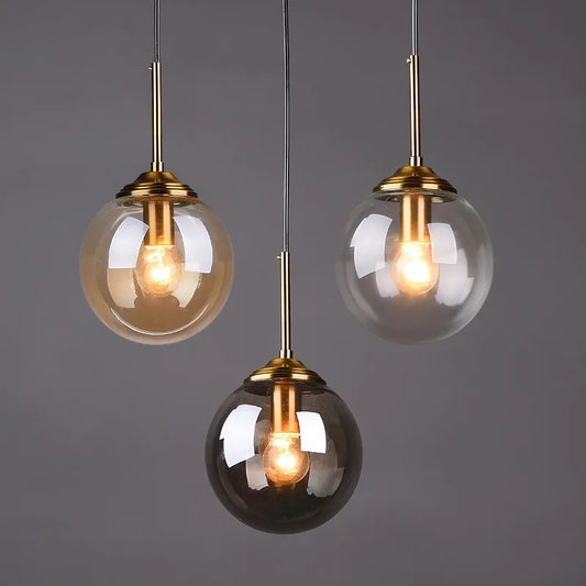 Modern Glass Ball Pendant Lights with LED E14 Gold Hanging Lamp - Vintage Decor Lighting Luminaire for Living Room, Bedroom, Kitchen, and Loft