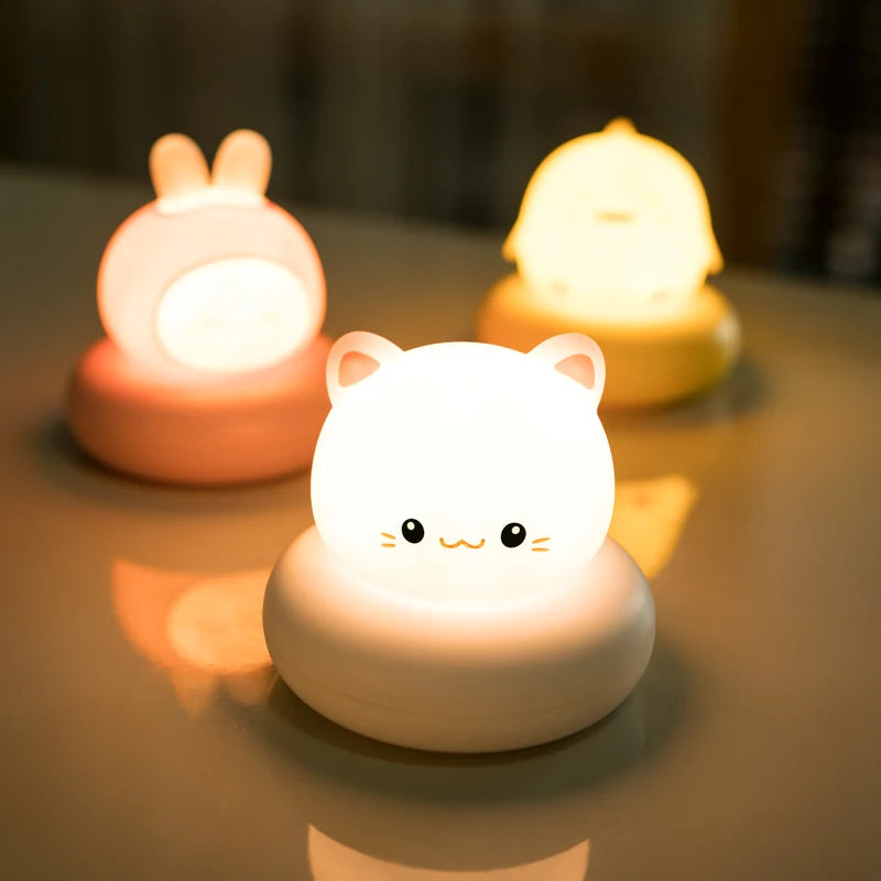 Children Night Light USB Rabbit Bear Duck Cat Night Lamp For Bedroom Baby Kid Room Decor Toys Gifts Under Cabinet Lights