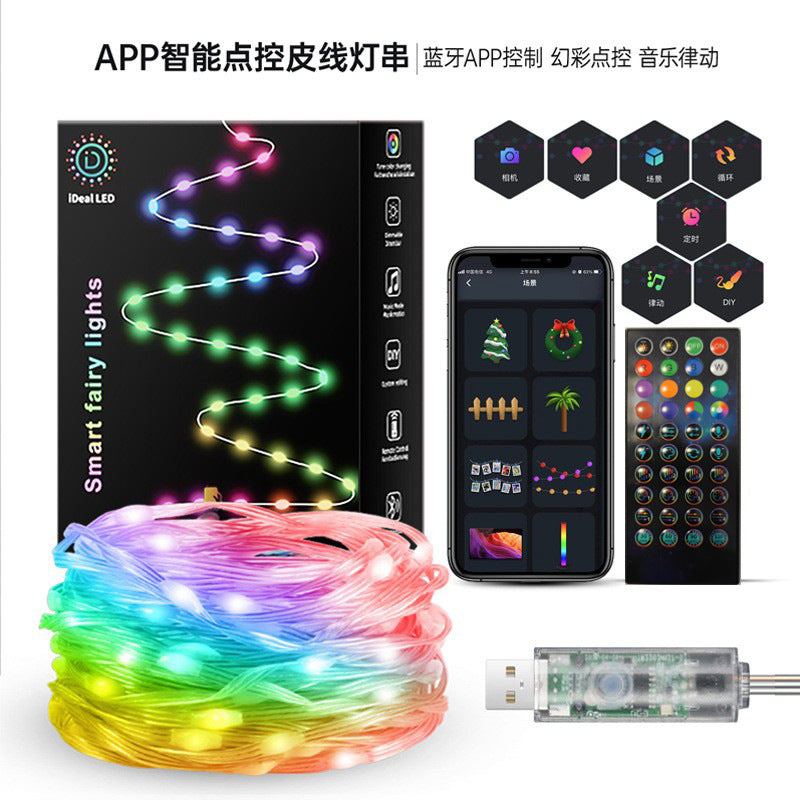 RGB LED Light String with Cross-Border Control, APP App Control, Voice Command, and Leather Line for a Festive Atmosphere and Christmas Decoration