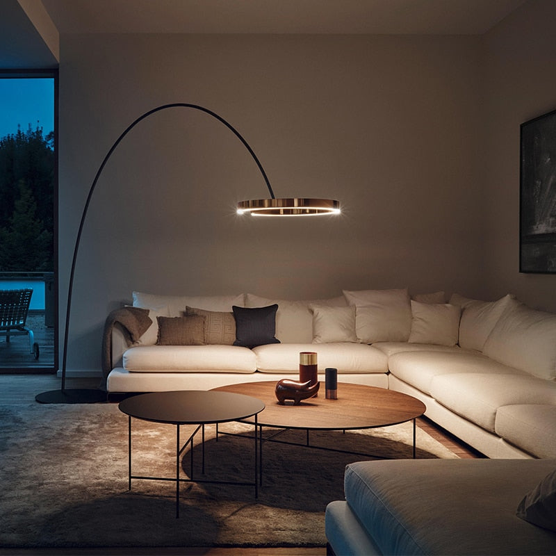Living Room Floor Lamp Aluminium Ring Modern LED Floor Lamps Nordic Luxury Hall Saloon Sofa Corner Bedroom Floor Standing Lights